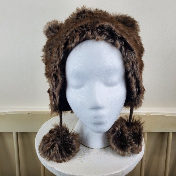 Kids Faux Fur Brown Hat size 4-7 - Picture 1 of 8